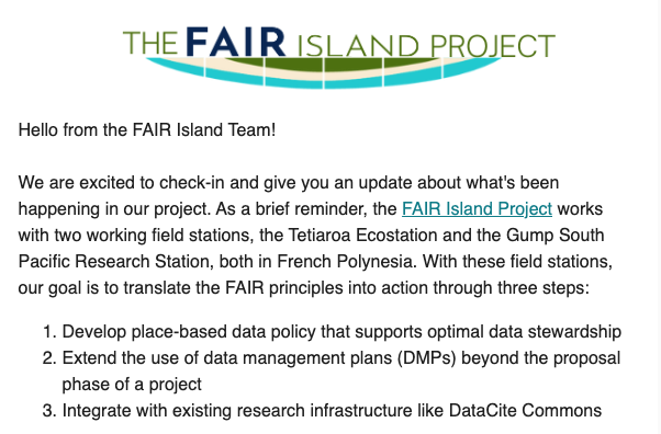 FAIR Island Newsletter - Project 1